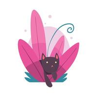 Cute Funny Cat Hiding and Peeking Out of Colorful Dense Grass Illustration vector