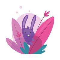 Cute Funny Bunny Hiding and Peeking Out of Colorful Dense Grass Illustration vector
