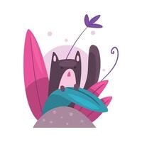 Cute Cat Hiding and Peeking Out of Colorful Dense Grass Illustration vector