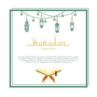 Ramadan Kareem Greeting Card with Space for Text, Arabic Calligraphy and Traditional Lanterns Illustration vector