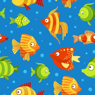 Colorful Tropical Marine Fishes Seamless Pattern, Underwater Life Design Element Can Be Used for Wallpaper, Packaging, Background Illustration