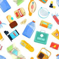 Travel Necessities Seamless Pattern, Wilderness Survival Kit Design Element Can Be Used for Wallpaper, Packaging, Background Illustration vector