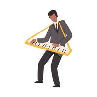 Man Playing Keyboard, Male Jazz Musician Character in Elegant Suit with Musical Instrument Illustration vector