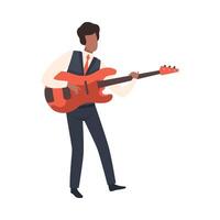 Man Playing Guitar, Male Jazz Musician Character in Elegant Clothes with String Musical Instrument Illustration vector