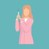 Female Doctor or Nurse with Syringe, Professional Medical Worker Character in Pink Lab Coat Doing Injection Illustration vector