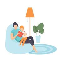 Dad Reading for Little Son, Family in Everyday Life at Home Illustration vector