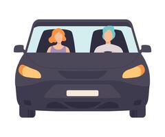 Black Car with Driver and Passenger, Front View Illustration vector