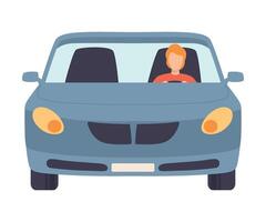 Gray Car with Driver, Front View Flat Illustration vector