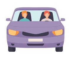 Lilac Car with Driver and Passenger, Front View Illustration vector