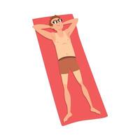 Man Sunbathing and Relaxing on Beach Towel, Guy in Sunglasses Enjoying Summer Vacation Illustration vector