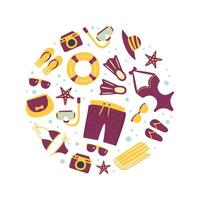 Beach Objects of Round Shape Seamless Pattern, Summer Travel Accessories Illustratio vector