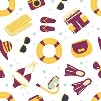 Beach Objects Seamless Pattern, Summer Vacation Accessories Design Element Can Be Used for Textile, Wallpaper, Packaging, Background Illustration vector