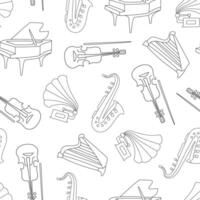 Hand Drawn Musical Instruments Seamless Pattern, Classical Orchestra Objects Design Element Can Be Used for Wallpaper, Packaging, Background Monochrome Illustration vector