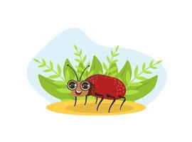 Cute Bug Beetle Insect Character on Nature Spring or Summer Background Illustration vector