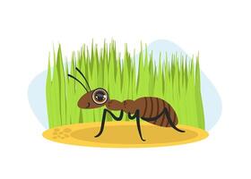 Cute Ant Insect Character on Nature Spring or Summer Background Illustration vector