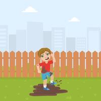 Cute Bully Boy Jumping in Dirt, Bad Behavior Illustration vector