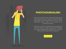 Photojournalism Landing Page Template with Space for Text, Professional Photographer Taking Picture with Photo Camera Illustration vector