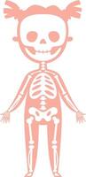 Stylized x ray of a child skeleton, showing bones and skull, with pigtails, useful for medical or educational purposes, standing on a white background vector