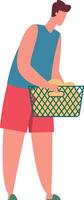 Young man carrying a laundry basket filled with neatly folded clothes, embodying the essence of household chores and the daily routine of housekeeping in a modern home setting vector