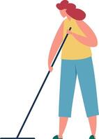 Professional cleaning lady mopping the floor while wearing casual attire, embodying the cleaning service concept with dedication and attention to hygiene in a domestic setting vector