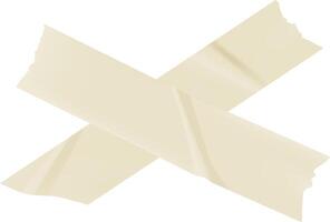 Two pieces of beige masking tape are crossing each other, forming an X shape against a white background, creating a simple yet visually striking image vector