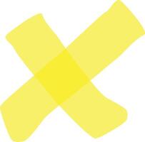 Bright yellow cross representing concepts such as cancel culture, rejection, disapproval, or disagreement, created with a bold, hand drawn aesthetic vector