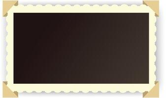 Empty vintage photo frame with scalloped edges and four adhesive corners holding a blank space with dark gradient ideal for showcasing images or memories vector