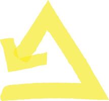 Yellow uneven abstract triangle and arrow pointing down over a horizontal stripe representing concepts like warning, danger, construction or attention, with copy space vector