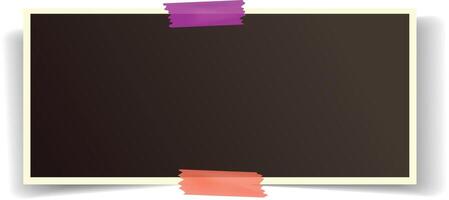 Horizontal instant photo frame featuring two vibrant adhesive tapes securing it against a clean white background, creating a striking and minimalistic visual appeal vector