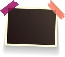 Blank vintage photo print is being attached with two pieces of colorful adhesive tape to a white background, creating a simple yet evocative backdrop vector