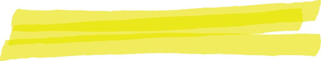 Two brushstrokes of yellow highlighter forming two parallel horizontal lines on white background, ideal for creative projects related to stationery, art and design vector