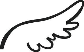 Minimalist illustration of a single wing flying, depicted with simple black lines on a white background, symbolizing freedom, flight, and spirituality vector