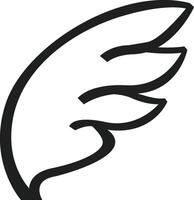 Simple black and white drawing of a stylized wing represents concepts like freedom, hope, travel, delivery and speed, suitable for logos and icons vector