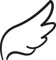 Stylized bird wing spreading its feathers, symbolizing freedom, hope, and spiritual growth, drawn with a single continuous line on a white background vector