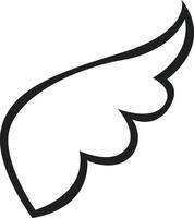 Simple black and white illustration of a wing soaring through the air, representing freedom, flight, and spiritual ascension, perfect for conveying concepts of travel, dreams, and inspiration vector