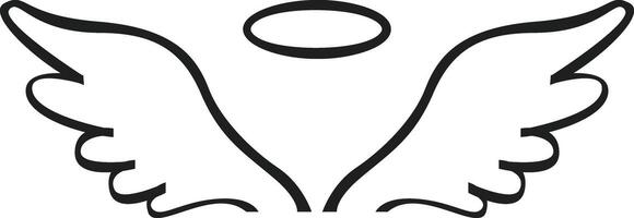 Simple line drawing representing angel wings and halo, conveying concepts of spirituality, purity, innocence, and divine presence, suitable for religious or spiritual contexts vector