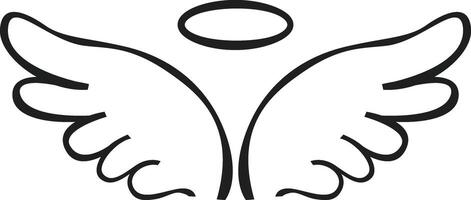 Simple line drawing depicting angel wings and a halo, symbolizing spirituality, purity, and innocence while conveying a sense of divine presence and celestial grace vector