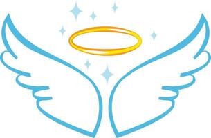Cartoon drawing of angel wings and halo shining with sparkles representing spirituality, purity, and innocence, ideal for religious or spiritual projects vector