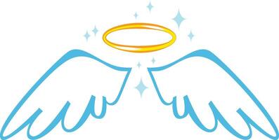 Cartoon drawing of angel wings and halo shining with bright sparkles representing purity, innocence, and spirituality, suitable for religious or spiritual projects vector