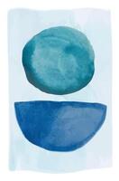 Abstract watercolor painting featuring a turquoise circle and a dark blue semicircle on a light blue background, creating a simple yet evocative composition vector