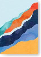 Abstract landscape painting with colorful wavy lines and textured watercolor effect, creating a modern and artistic representation of nature vector