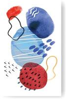 Modern abstract composition featuring overlapping watercolor shapes in blue and red, accented with lines and dots, creating a vibrant and artistic visual vector