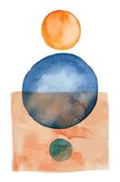 Abstract watercolor painting featuring orange, blue and green circles on textured background, creating a modern and artistic composition with a touch of elegance vector