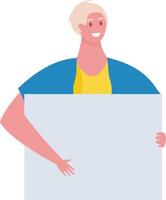 Happy person holding a blank placard with space for text, ideal for advertising campaigns and announcements, promoting messages and ideas with a friendly face vector