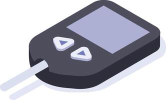 Portable glucometer featuring an inserted test strip, displaying real time blood glucose levels, supporting effective diabetes management and continuous health monitoring vector