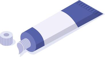 Open tube squeezing cream or paste with cap removed, isolated on white background, featuring isometric view of blank cosmetic product packaging mockup for branding vector