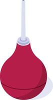 Isometric illustration representing a red rubber enema pear with a white tip, commonly used for medical procedures such as administering fluids or cleaning vector