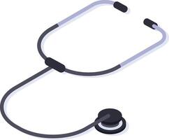 Medical instrument stethoscope laying on a white surface, useful for doctors and nurses for auscultating patients, in a modern isometric view vector