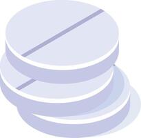 Three round medical pills form a stack, each featuring a dividing line and presented in an isometric view, emphasizing their three dimensional form against a plain white backdrop vector