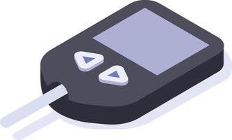 Portable glucose meter with test strip inserted, used for measuring blood sugar levels, providing essential data for diabetes management and monitoring vector